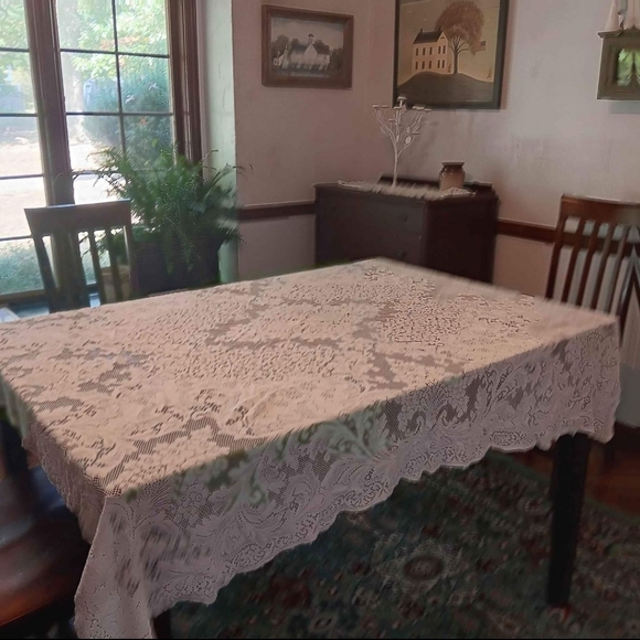 Vtg Cotton Quaker Lace Tablecloth #4370 70"x60" Rectangular Bone - Picture 3 of 9